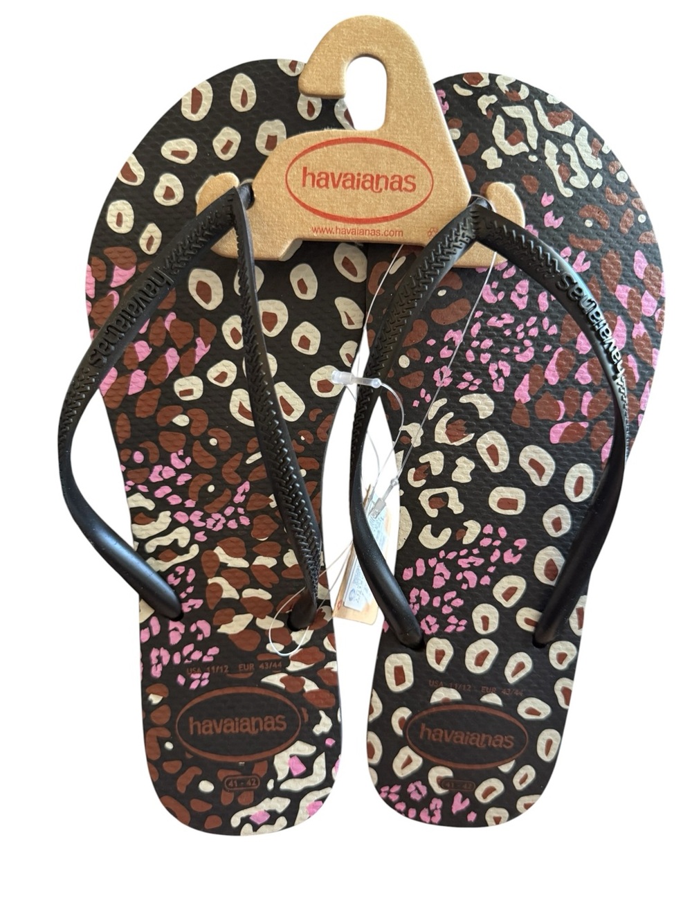 Havaianas Slim Animal Black/Pink/Lemonade Jandals Women’s Size 11/12